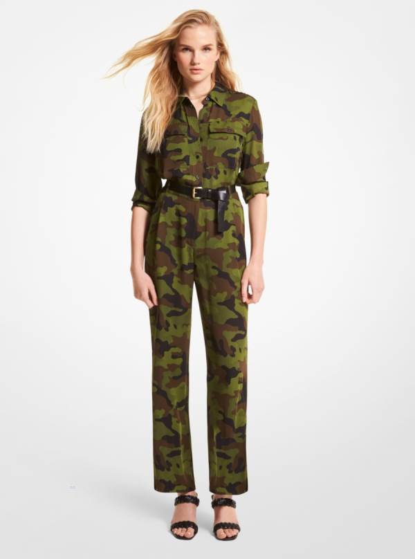 Damske Jumpsuit Michael Kors Camouflage Silk Georgette Olivovo Zelená - Oblecenie Michael Kors Outlet | CSAYP-4875